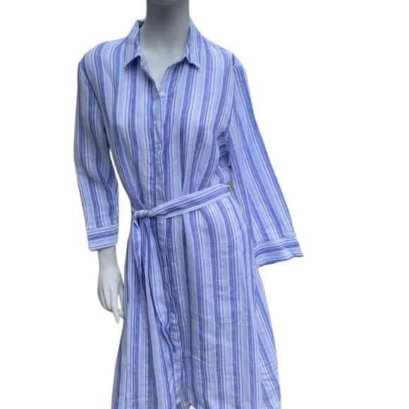 Lord & Taylor Linen Striped Button-Front Shirt Dress Pockets-NWT - Picture 2 of 8